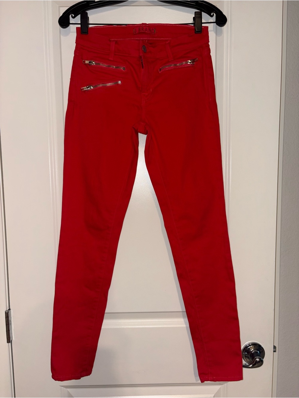 J BRAND Skinny Jeans Lipstick Red Triple Zipper Zoey Size 27